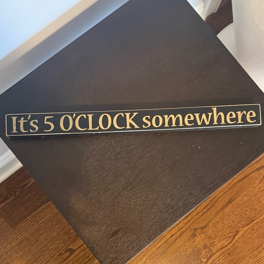 It’s 5 O’Clock Somewhere Wooden Sign Black Gold Bar Decor Man Cave Wall Art